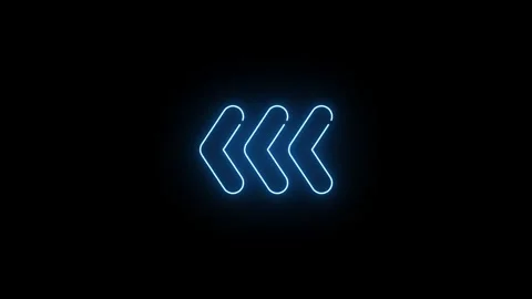Glowing blue neon triple chevron backward arrow indicator on black backgroud. Stock-Footage 343987604