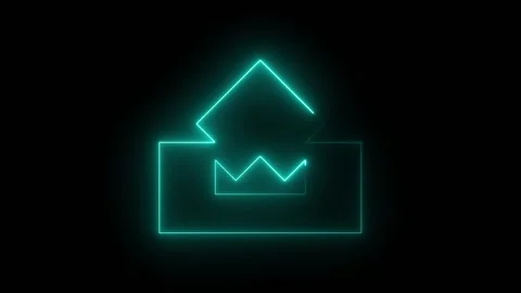 Glowing blue neon upload icon on a dark background Stock Footage 346725208