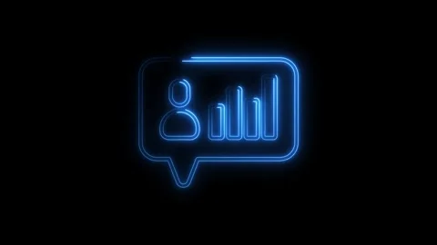 Glowing blue neon user profile analytics chart icon inside speech bubble on.. Stock Footage 314699916