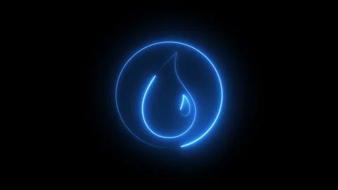 Glowing blue neon water drop inside a circle icon Stock Footage 346485159