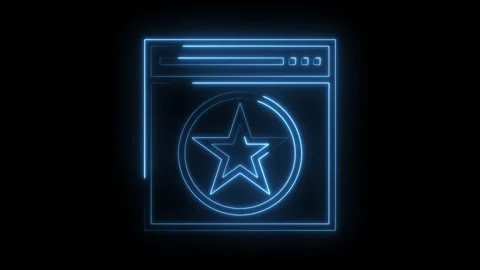 Glowing blue neon web browser window animation with star icon for loading screen Stock Footage 322985704