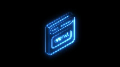 Glowing blue neon website browser interface on black background animation Stock Footage 308457688
