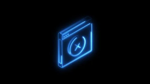 Glowing blue neon window icon with cross symbol isolated on black backgroun.. Stock Footage 314704381