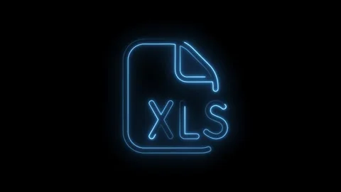 Glowing blue neon X L S file icon animation on black background futuristic .. Stock Footage 314550494