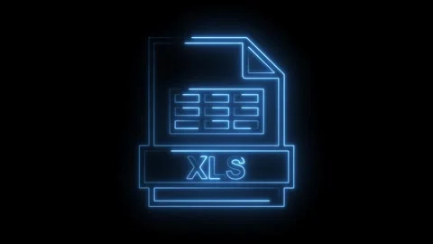 Glowing blue neon X L S file icon with grid pattern and text isolated on bl.. Stock Footage 314574403