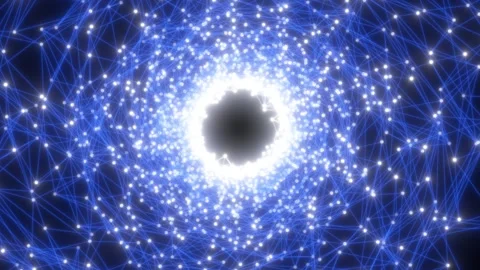 Glowing blue network of connected nodes swirling around a bright core, abst.. Stock Footage 328194243