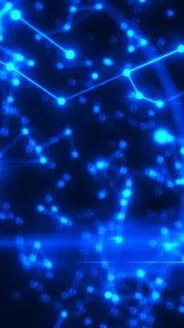 Glowing blue network of connected nodes and lines, abstract digital communi.. Illustrazione stock