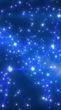Glowing blue network of connected nodes and lines, symbolizing digital data.. Stockillustratie