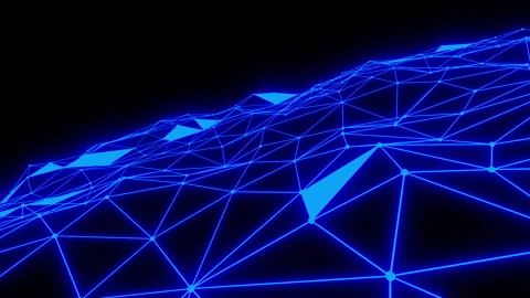 Glowing blue network connections on dark background Vidéo 327559743