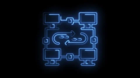 Glowing blue network diagram animation illustrating computer connections and Stock Footage 322961385