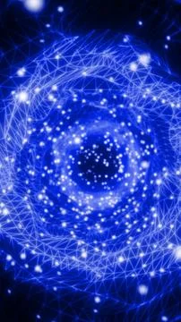 Glowing blue network nodes and connected lines with bokeh depth effect Illustrazione stock