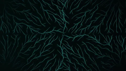 Glowing blue neural branch pattern radiating symmetrically from dark center Stock Footage 309205425