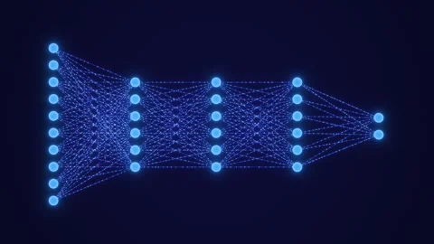Glowing Blue Neural Network AI Deep Learning Visualization Loop Stock Footage 333320211
