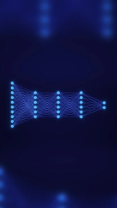 Glowing Blue Neural Network AI Deep Learning Visualization Loop Stock Footage 333320215