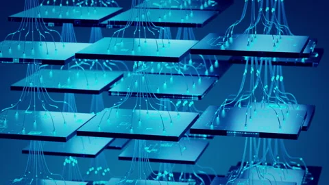 Glowing Blue Neural Network Architecture Processing Big Data and AI Connections Stock Footage 342318732