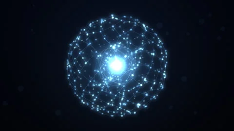Glowing blue neural network sphere rotating around a bright pulsing AI core.. Vídeos de archivo 346963152