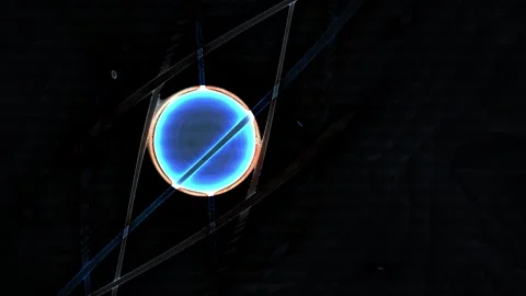 Glowing Blue Orb with Abstract Orbital Light Trails and Energy Lines in Space Stock Footage 343700834