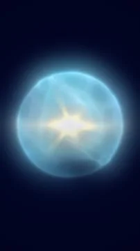 Glowing blue orb with bright lens flare and halo, futuristic energy sphere .. Stock Illustration