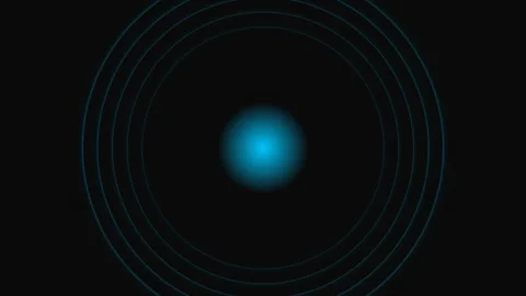 A glowing blue orb surrounded by concentric rings on a dark black background Stock Footage 339617569
