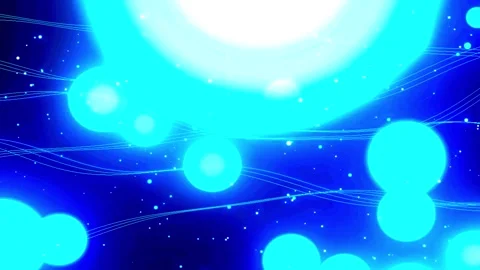 Glowing blue orbs drift through ethereal wavy lines creating a futuristic a.. Stock-Footage 346973482
