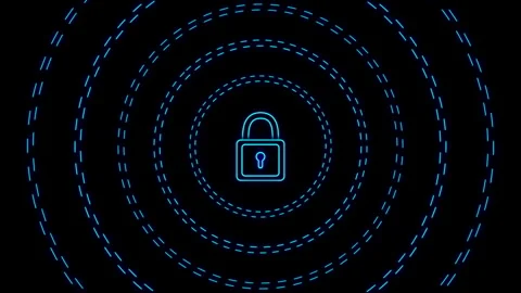Glowing blue padlock outline animation with unlock to lock motion. Stock Footage 336864818