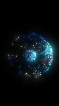 Glowing blue particle brain sphere with neural network connections on dark .. Stock Illustration