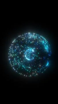 Glowing blue particle brain sphere with neural network connections on dark .. Stock Illustration