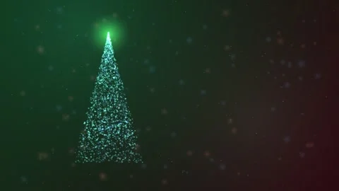 Glowing Blue Particle Christmas Tree Against Dark Green Background Stock Footage 326992379