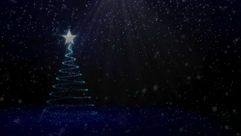 Glowing Blue Particle Christmas Tree with Falling Snow Stock Footage 336013667