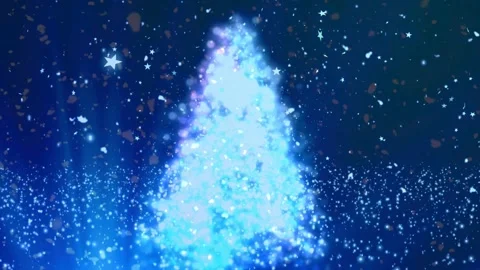 Glowing Blue Particle Christmas Tree with Falling Snow Stock-Footage 336013884