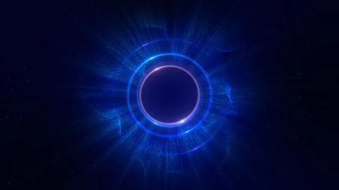 Glowing blue particle circle background. Futuristic energy ring sparkling dust l Stock Footage 341902482