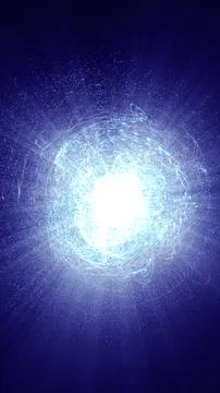Glowing blue particle explosion with a bright central core and swirling dus.. 스톡 일러스트