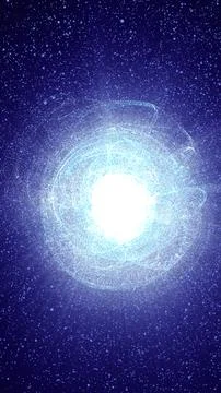 Glowing blue particle explosion with a bright central core and swirling dus.. Stock Illustration