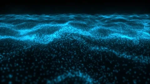 Glowing blue particle ocean with flowing digital waves and futuristic abstract 動画素材 335092941