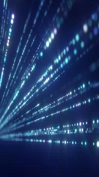 Glowing blue particle rays converging into a luminous futuristic digital pers Illustrazione stock