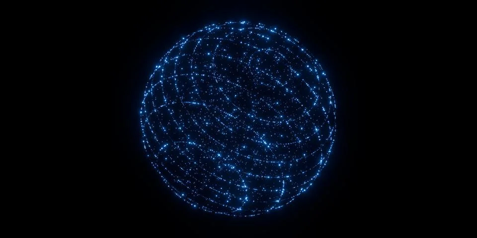 Glowing Blue Particle Sphere with Connected Data Trails 스톡 일러스트