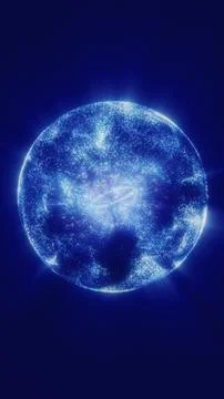 Glowing blue particle sphere on a dark background, suggesting cosmic energy.. Stock Illustration