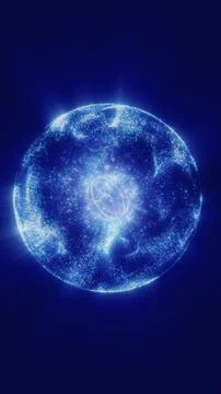 Glowing blue particle sphere on a dark background, suggesting cosmic energy.. Stock Illustration