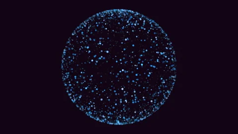 Glowing blue particle sphere rotating on dark background, abstract tech footage Stock Footage 330064779