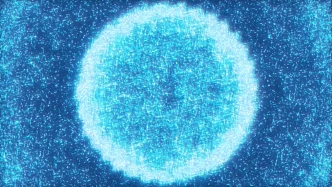 Glowing Blue Particle Sphere Rotating in Digital Space Stock Footage 339782473