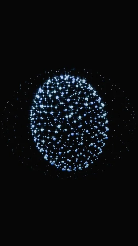 Glowing blue particle sphere rotating on a black background Stock Footage 346662876