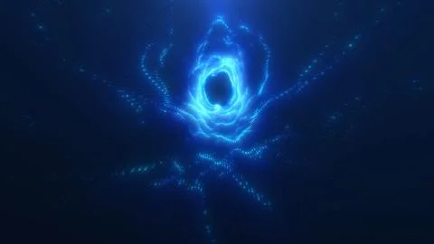 Glowing blue particle vortex creates a futuristic energy portal on a deep n.. イラスト素材