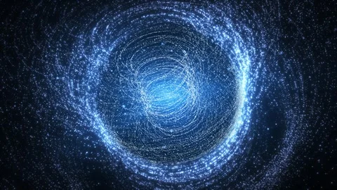 Glowing blue particle vortex forming a deep cosmic tunnel, swirling energy an Stock Footage 328238358