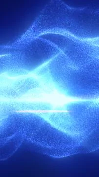 Glowing blue particle wave with a bright central beam, creating an abstract.. Stock Illustration