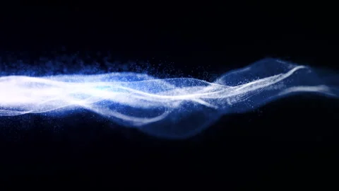 Glowing blue particle wave over dark background, ideal for concepts of data. Stock Footage 325684687
