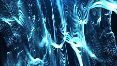 Glowing blue particle waves form a flowing digital landscape with shimmering Stock Footage 328707570