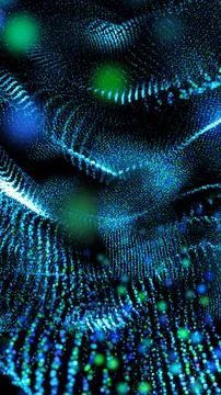 Glowing blue particle waves forming a flowing textured abstract landscape w.. Stock Illustration