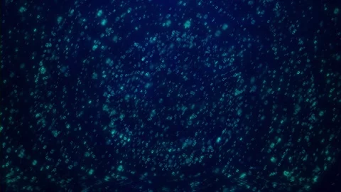 Glowing blue particles drift dark digital space reflective surface effect. Stock Footage 333793898
