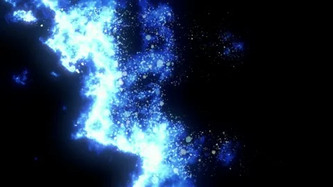 Glowing blue particles flow downwards on black background Stock Footage 337446591