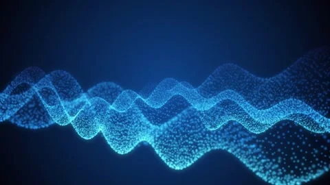 Glowing blue particles form a seamless loop of undulating waves Stock Footage 341401765